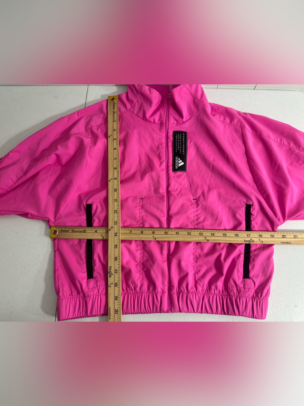 Adidas Sz XS Primeblue Women's Pink Cropped Track Jacket Mesh Back Full Zip - Picture 11 of 11